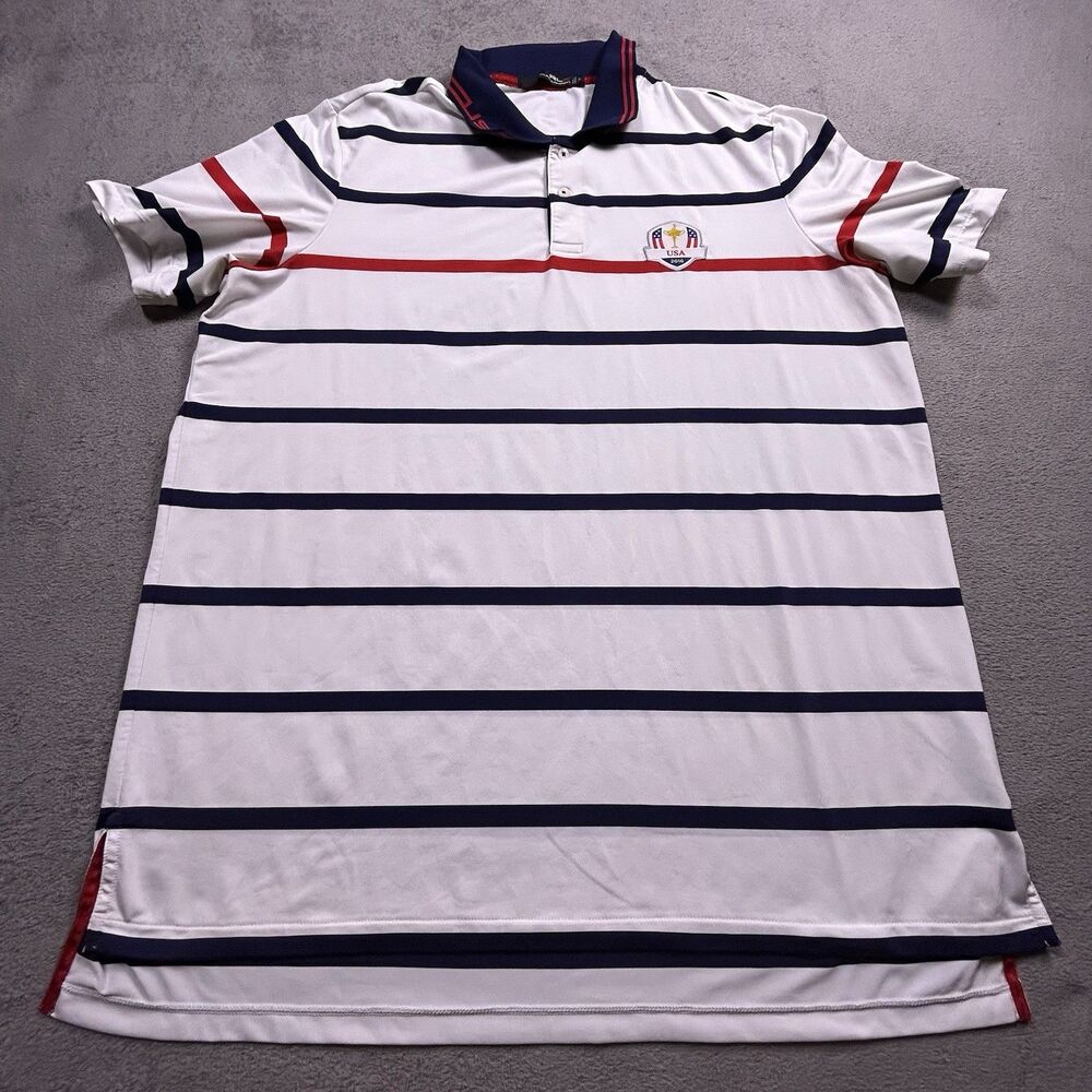 USA 2016 Ryder Cup Polo Shirt Mens XL White Golf RLX Ralph Lauren Stripe